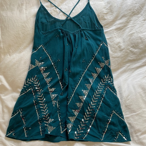 Free People New Light Teal Beaded Sequin Slip Dress XS - Picture 3 of 6